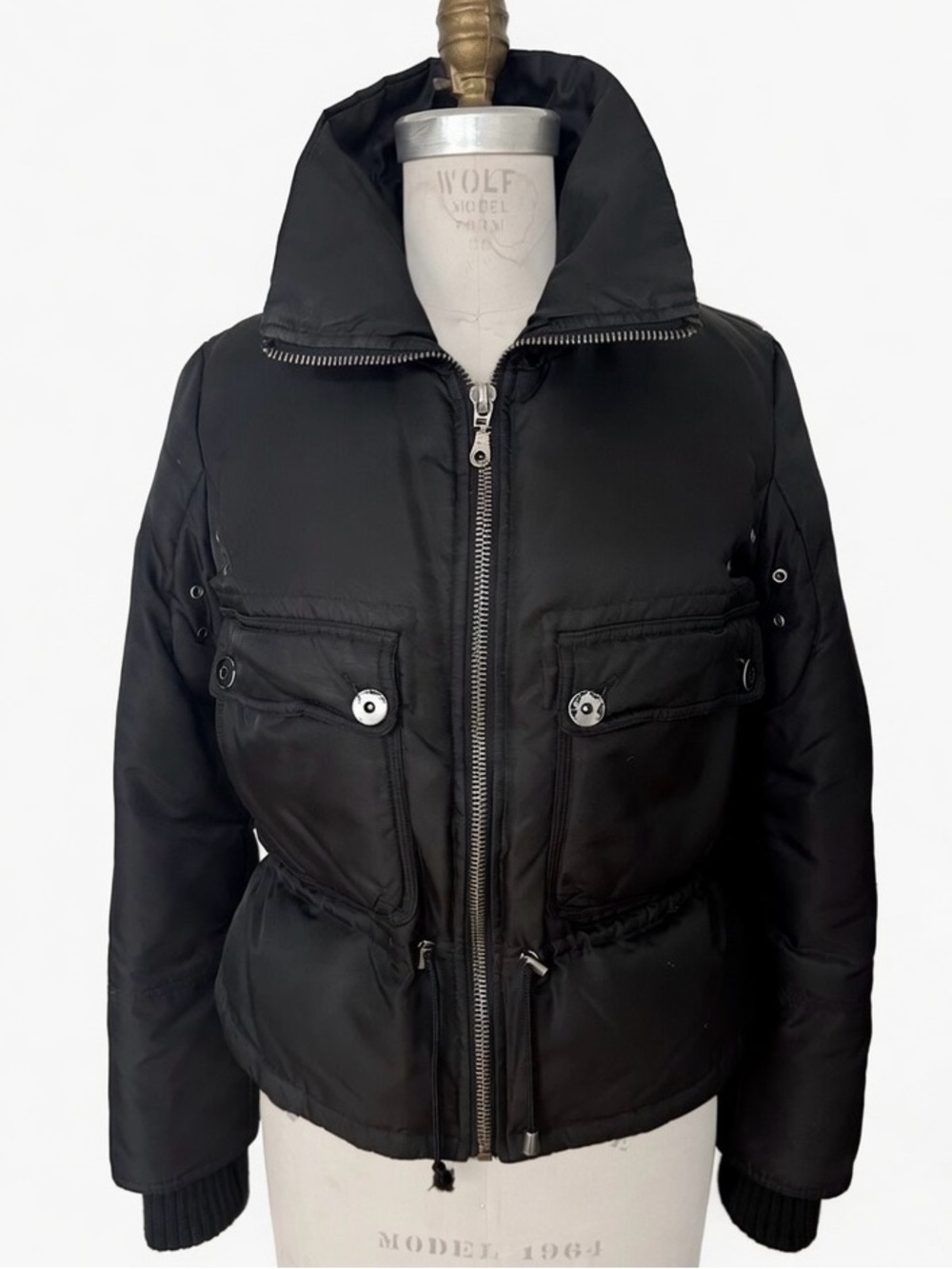 DKNY Black Women's Puffer Jacket with High Collar